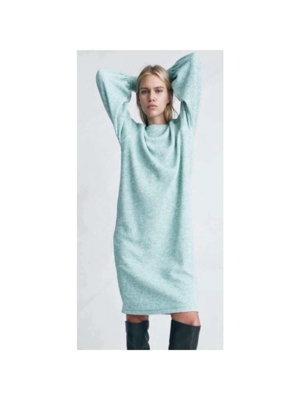 Zara Mint Green Long Sleeve Knit Dress